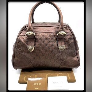 Auth Gucci Guccissima Aoyama 2007 Bronze Metallic Leather Handbag W/Dust Bag